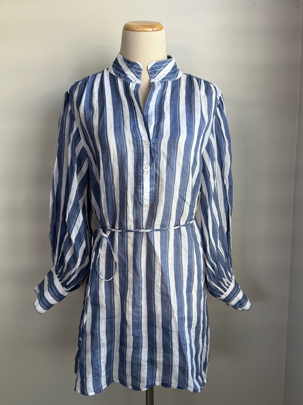 Banana Republic Ramie Popover Shirt Dress – Blue & White Striped | Size Small
